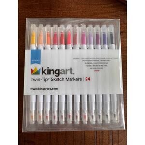 KINGART Studio Twin-Tip Sketch Marker Set 24 Unique & Vivid Colors Fine Tip NEW
